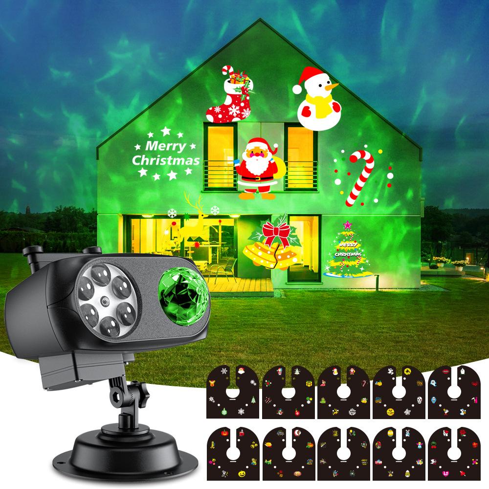 Świąteczny Projektor Światła Halloweenowego Zewnętrzny Wodoodporny Lampa Śnieżynka 3D Fala Oceaniczna Wbijana Karta z 8 Wzorami na Imprezę Świąteczną Ogród Podwórko Dekoracja Świąteczna