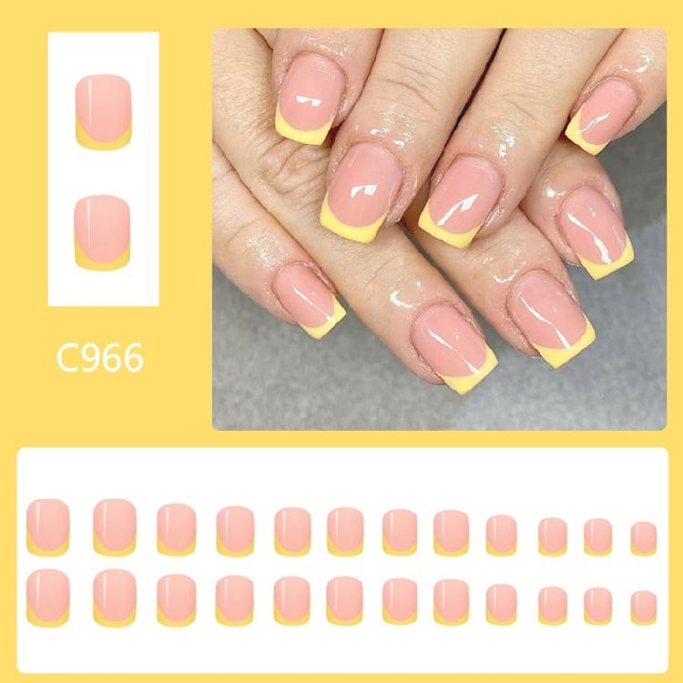 Yellow Press on Nail Square Fake Nail,Glossy Stick Glues on Nail for Nail Art Decors,Stick on Nail Acrylic Fake Nail