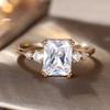 Minimalist White Zircon Rectangle Stone Rings For Women Fashion Gold Color Engagement Bands Wedding Jewelry Bridal Birthday Gift