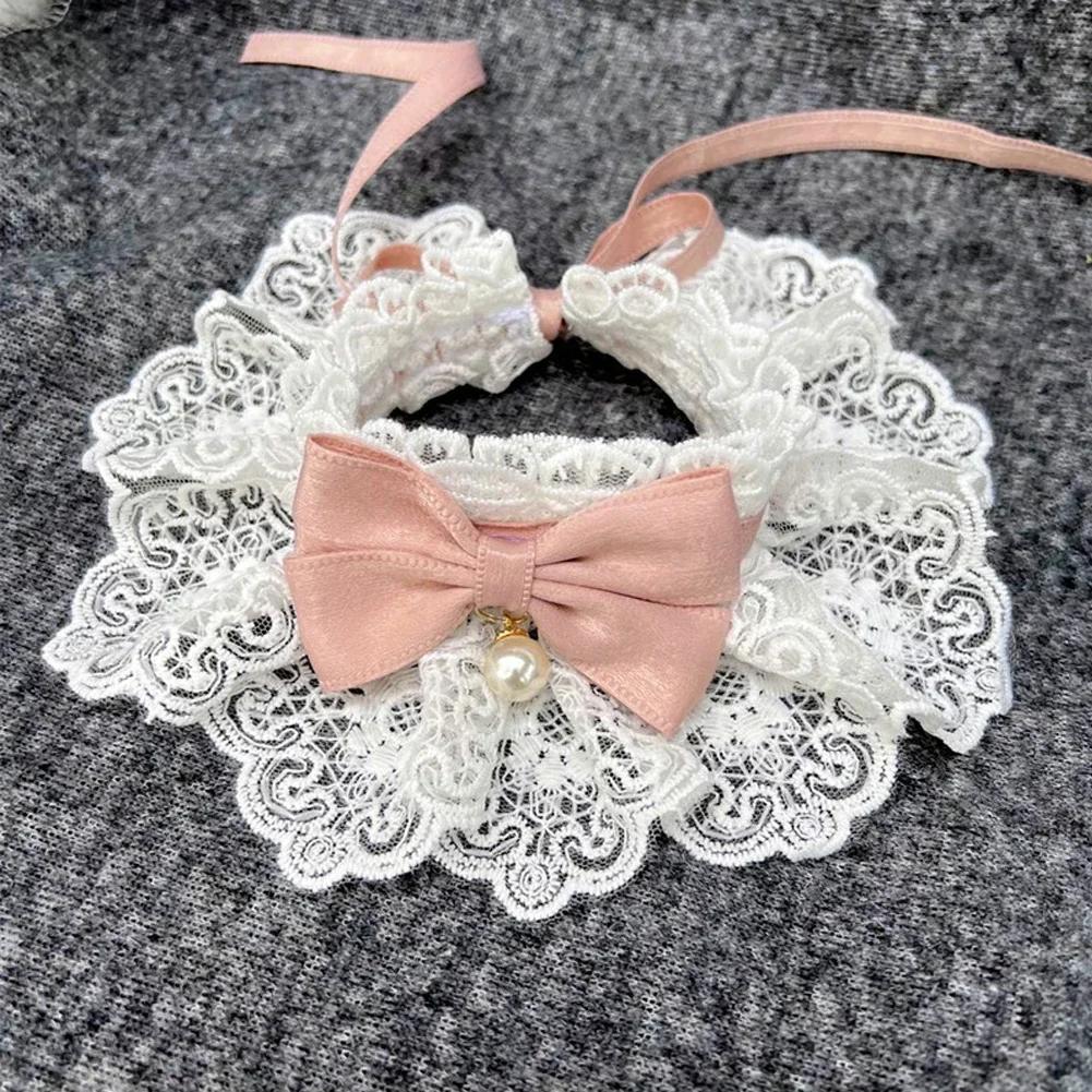 1Pc  Pet Bow Pearl Necklace Cat Collar Scarf Thin Pet Clothing Decoration Cat and Dog Wedding Ribbon Dog Necklace Garfield