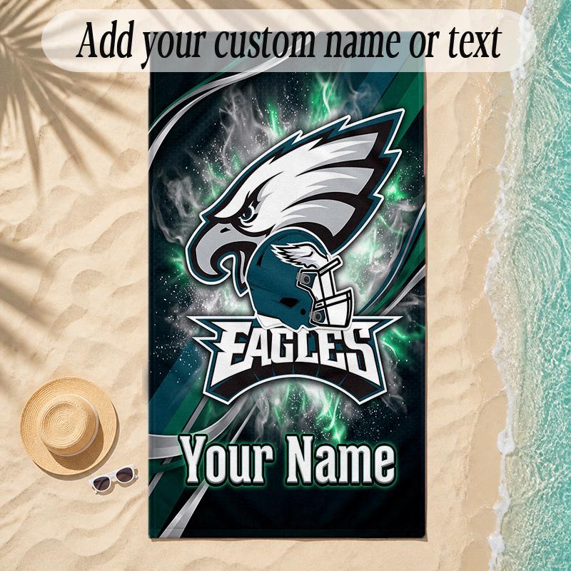 Beach TowelPhiladelphia Eagles Custom Name Text Personalized Soft Towel for Beach Pool Indoor Home Decor Gift