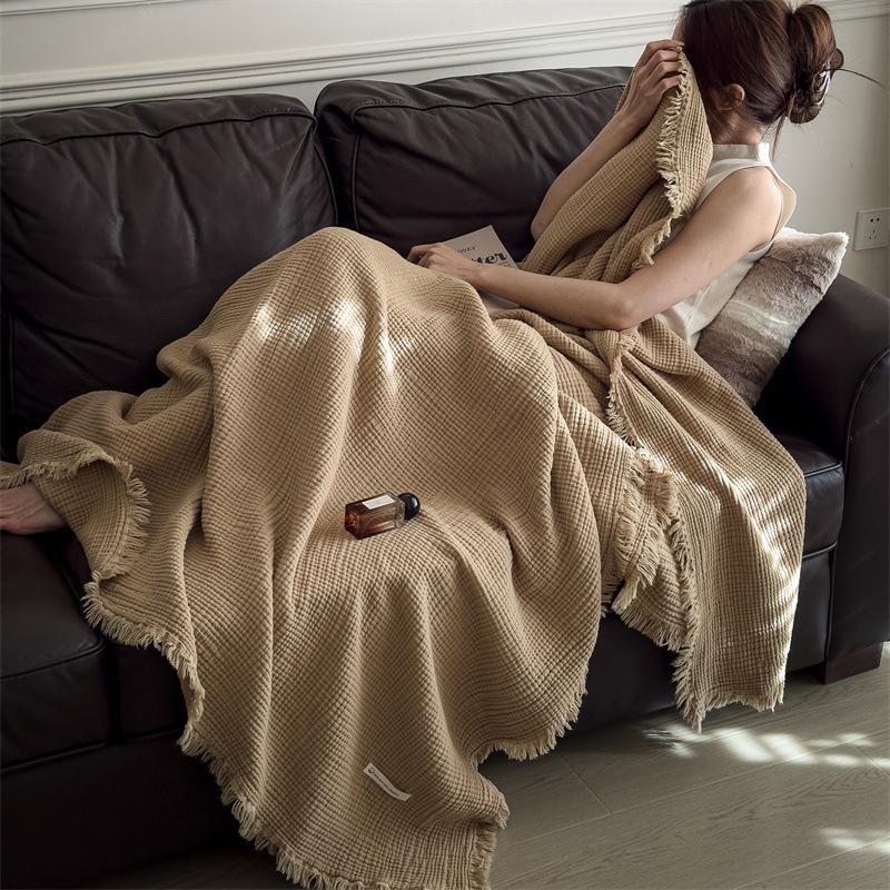 100% Cotton Muslin Throw Blanket Cozy Soft Washed Cotton Blanket,All Season Breathable 6-Layer Gauze Blanket Throw for Sofa