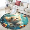 Kitten Clownfish Round Area Rug,Carpet Rug for Living Room Bedroom Sofa Playroom Decor,Non-slip Floor Mat