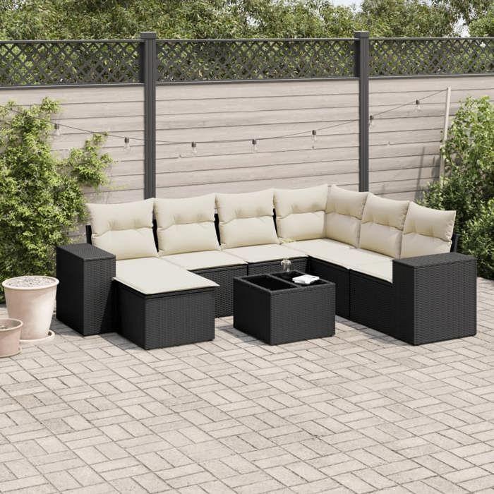 VidaXL Garden Lounge Set with Cushions 8 Pcs, Patio Sofas, Patio Furniture Set, Outdoor Furniture, Black 3222905