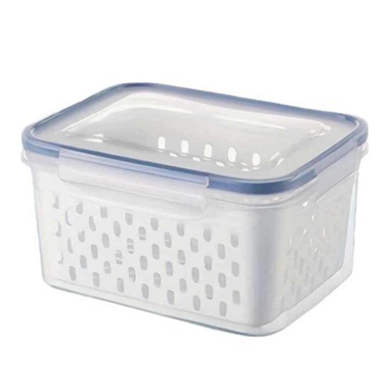 Food Storage Container with Drain Basket BPA Free Large Capacity Leak Resistant Fridge Vegetable Organizer Box