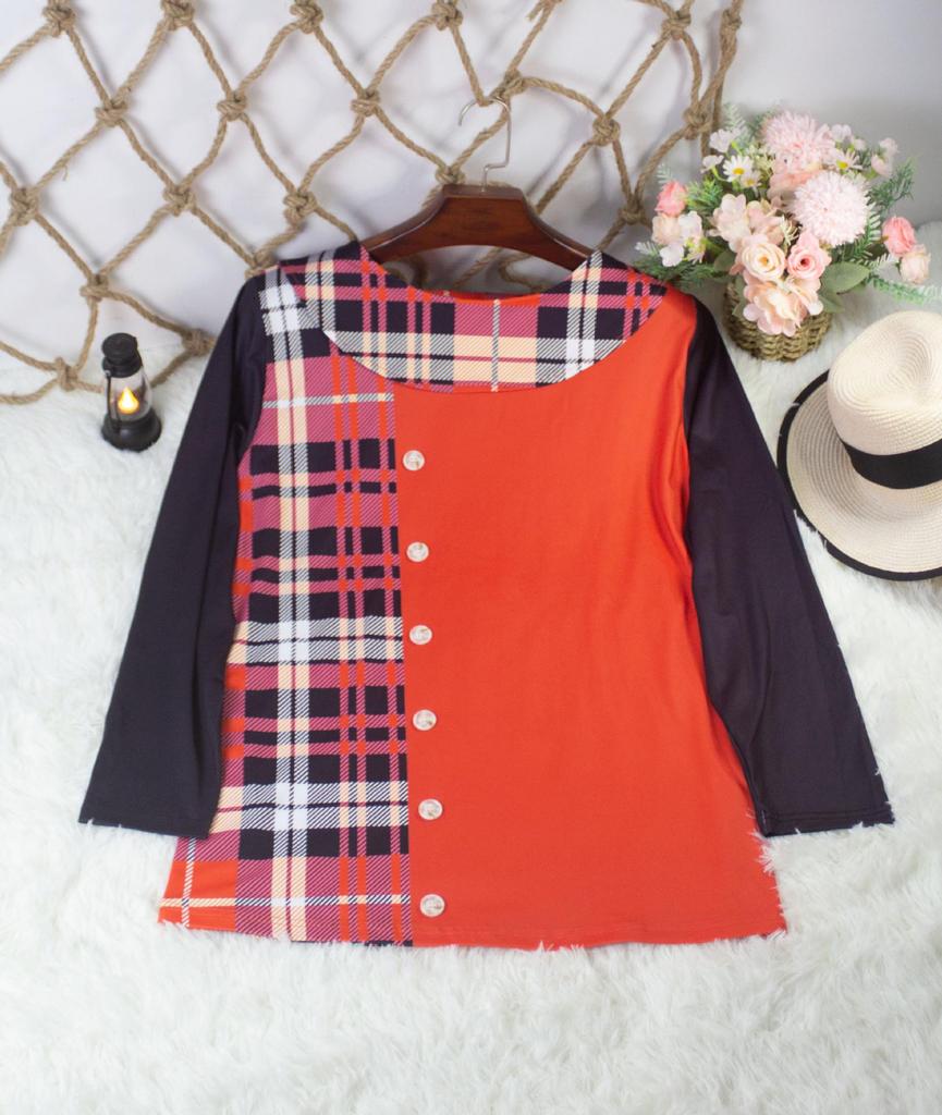 Tricou de damă cu mânecă lungă și guler cu nasturi, mărime plus, toamnă/iarnă 2023