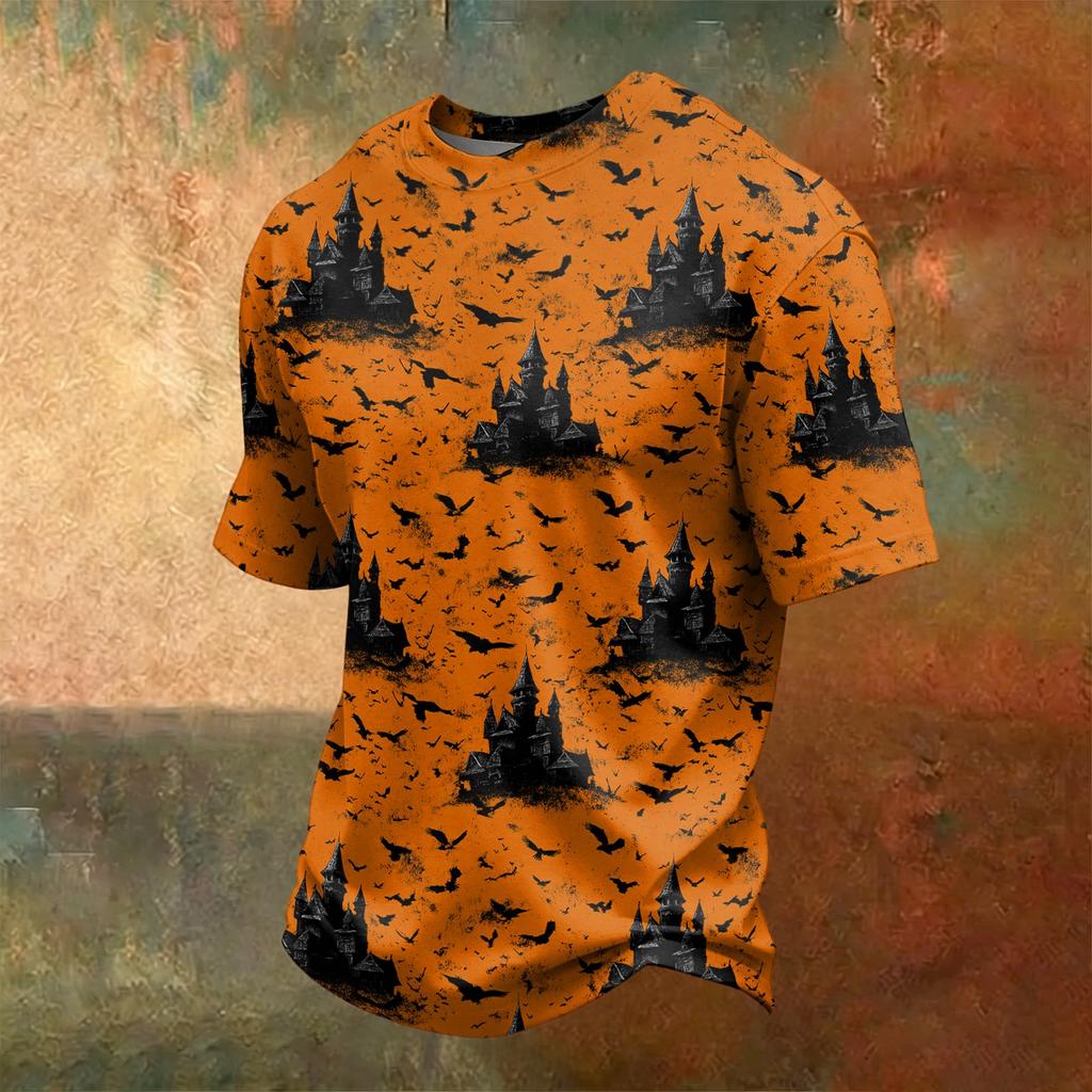 Men's Casual Halloween Printed Crew Neck Short Sleeve T Shirt Comfortable Fit Soft Fabric Lightweight Top