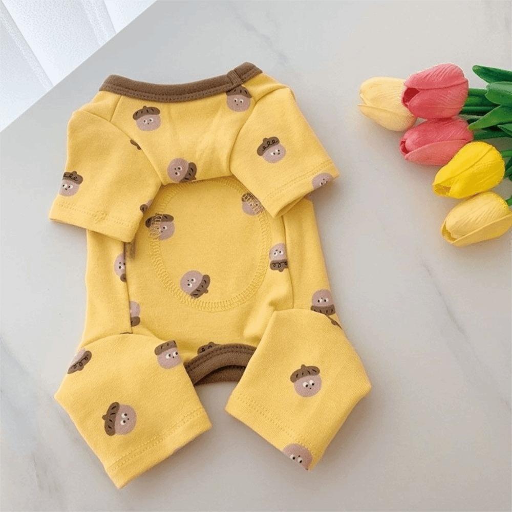 Cute Cartoon Printed Four-Legged Dog Pajamas Warm Belly-Hugging Dog Jumpsuit Comfortable Dog Home Clothing Home Sleepwear