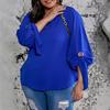 Plus Size Women S Lantern Sleeve Tie Shirt Loose Commute Top