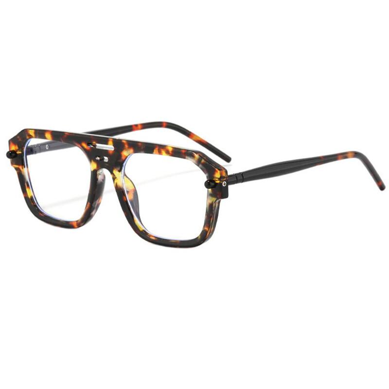 Fashion Square Double Bridges Women Glasses Frame Clear Green Leopard Anti Blue Light Reading Glasses for Men and Women