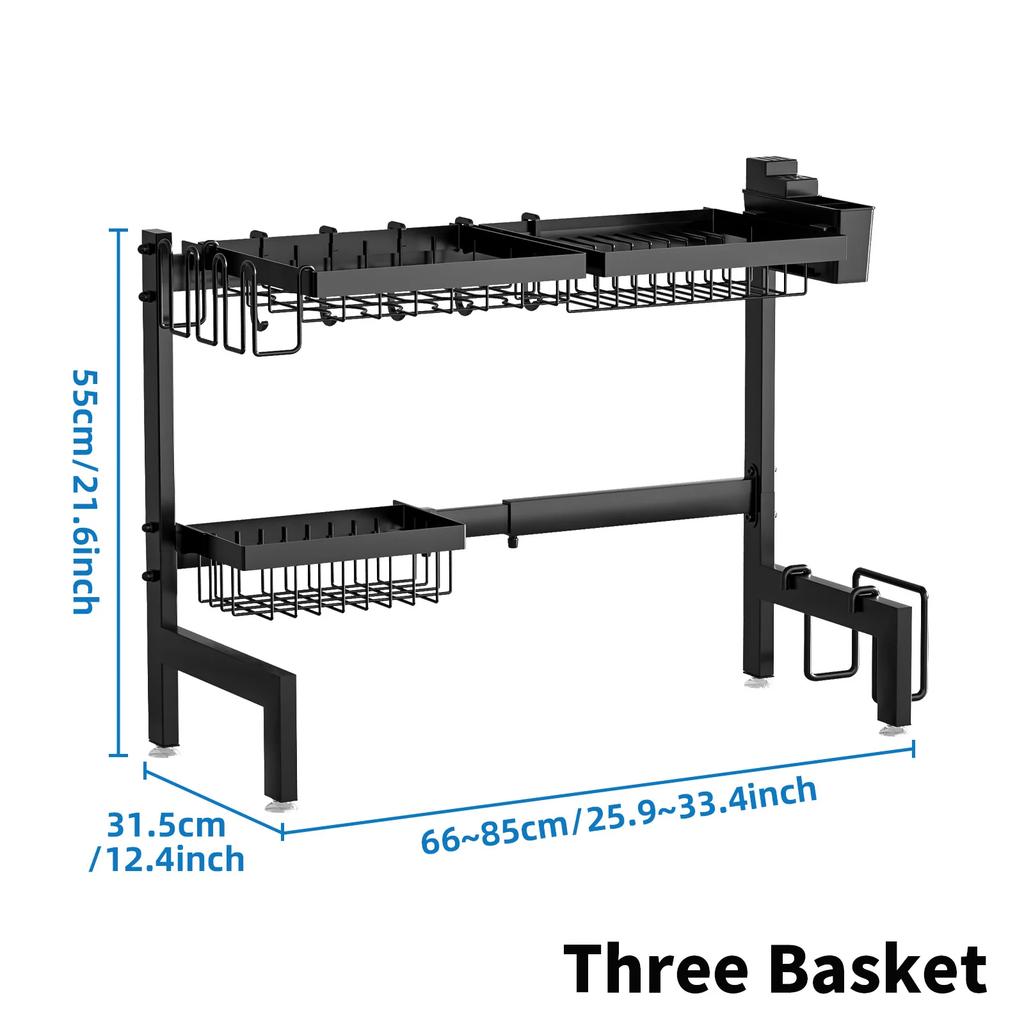 Telescopic Over-The-Sink Dish Drying Rack, No-Tool Installation Expandable Tableware Storage Rack for Kitchen Organization