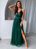 2022 Summer European & American Women's Sequin Mesh Spaghetti Strap Slit Dress