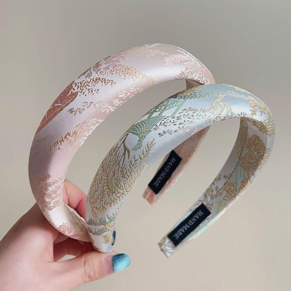 Elegant Satin Jacquard Hair Hoop Retro Exquisite Headband Chinese Embroidery Headband  Daily