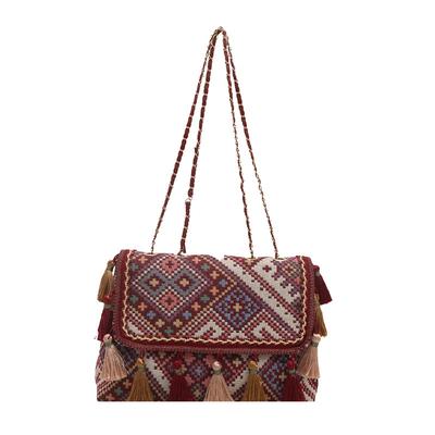 Women's Crossbody Bag Embroidered Canvas Small Bag Retro Fringed Crossbody Bag