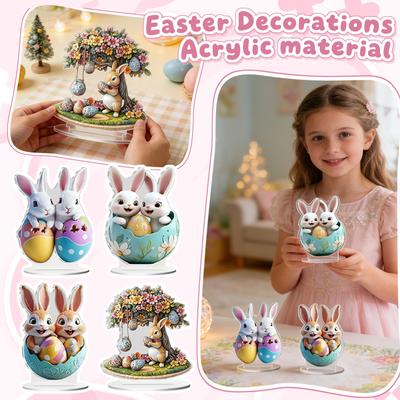 Osterhase Tischdekoration 2D Flaches Acryl-Hase-Ei Schreibtisch-Osterdekoration, Frühlingshasen und Ei Tischschild Dekorationen