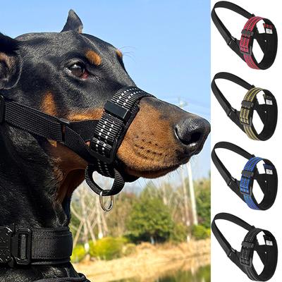 Reflective Tactical Dog Muzzle Anti-Bark Training Lead Rope Guide Pet Mouth Cover for Medium To Big Dog Training Accessories