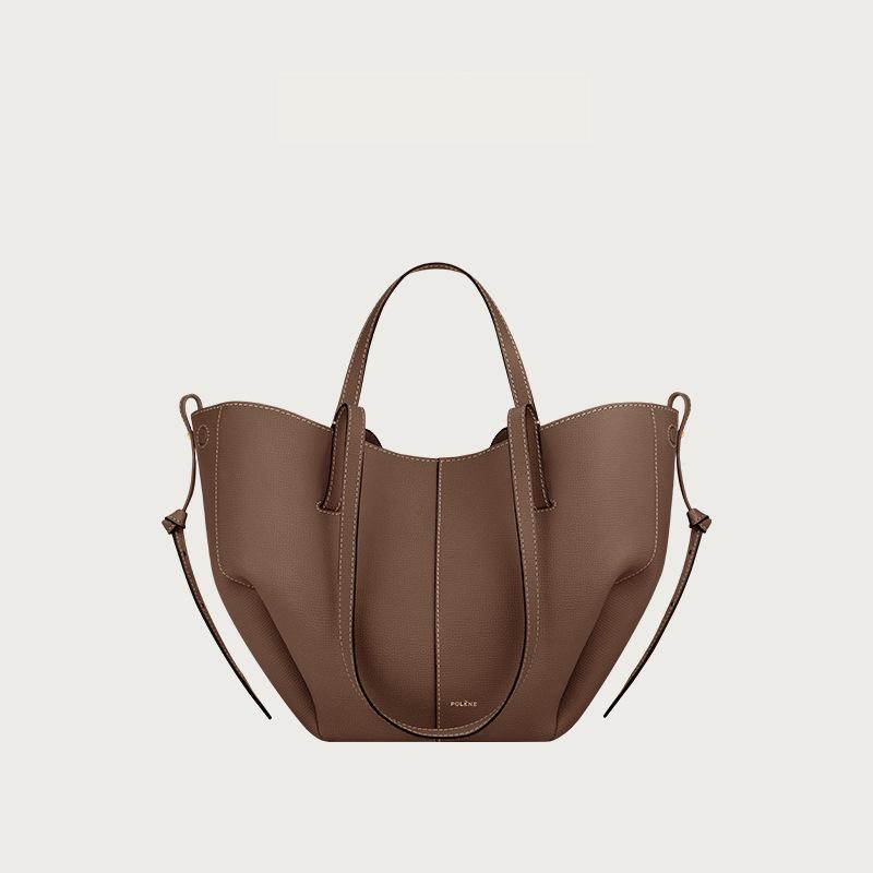 Genuine Polene Women's Large Cowhide Tote with Pleated Design – Shoulder and Underarm Fashion Bag.