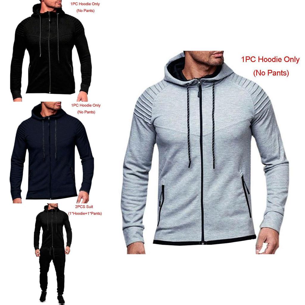 Stylish Men's Tracksuit Set With Hooded Jacket And Adjustable Waistline Pants