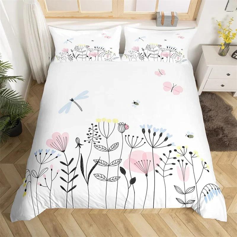 Dragonfly Duvet Cover Single Twin King For Girl Boys Gift Botanical Floral Bedding Set Microfiber Wild Animals Quilt Cover Set