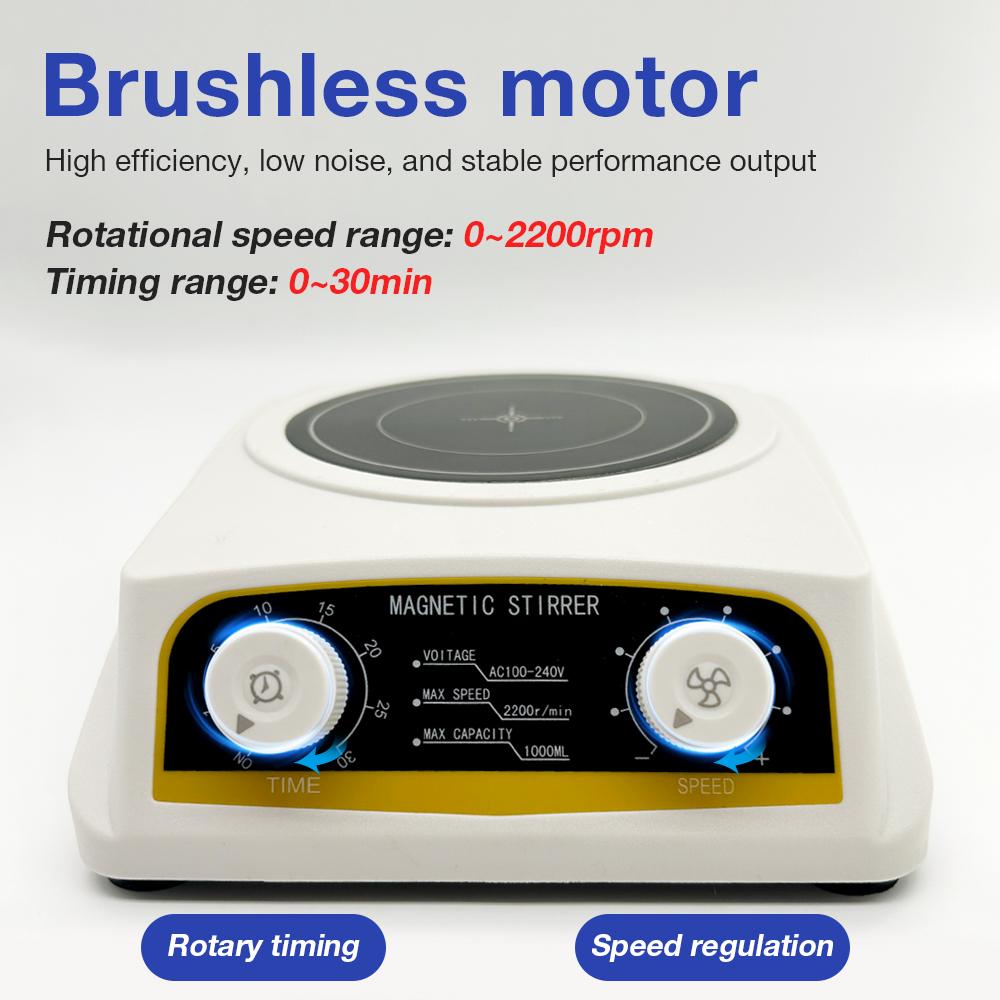 Agitateur Magnétique de Laboratoire 1L Minuteur Contrôle de Vitesse Agitateur Mini Plaque Agitatrice Mélangeur 0-2200 tr/min Réglable Machine d'Agitation Prise UE UK US