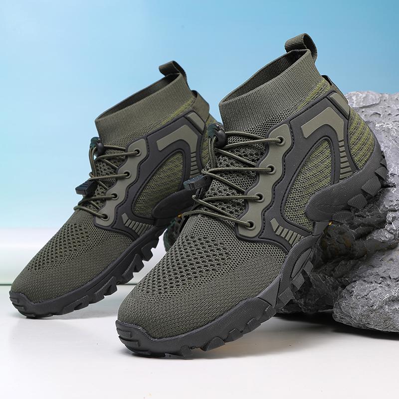 Breathable Knitted Men's Hiking Shoes High-top Casual Sports Shoes Non-slip Outdoor Trekking Traveling Sneakers Big Size 38-48