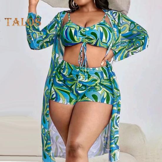 3 sztuk/zestaw kobiety seksowne bikini zestaw drukuj biustonosz typu Sling biustonosz wysokiej talii kąpielówki krem ​​do opalania zestaw kardigan szybkoschnący strój kąpielowy kostiumy kąpielowe