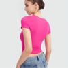 Summer Women T Shirt Streetwear Short Sleeve Square Collar Slim Fit Solid Color Pullover Top