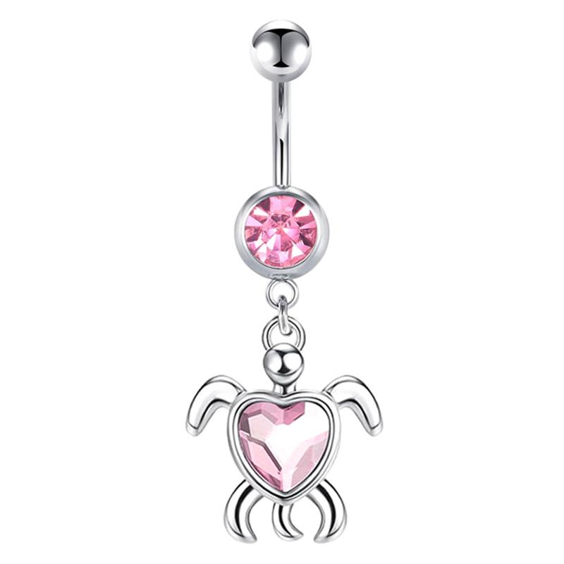 Stainless Steel Pink Dot Drill Navel Ring Nail Butterfly Zircon Simple Navel Buckle Piercing Ornament