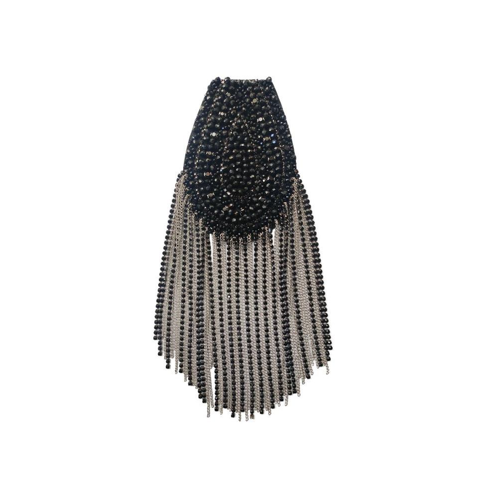 1Pc Beaded Decoration Diamond Tassel Epaulets Detachable Sparkling Shoulder Tassel Epaulet Rhinestone Hand-Beaded Fabric Patch