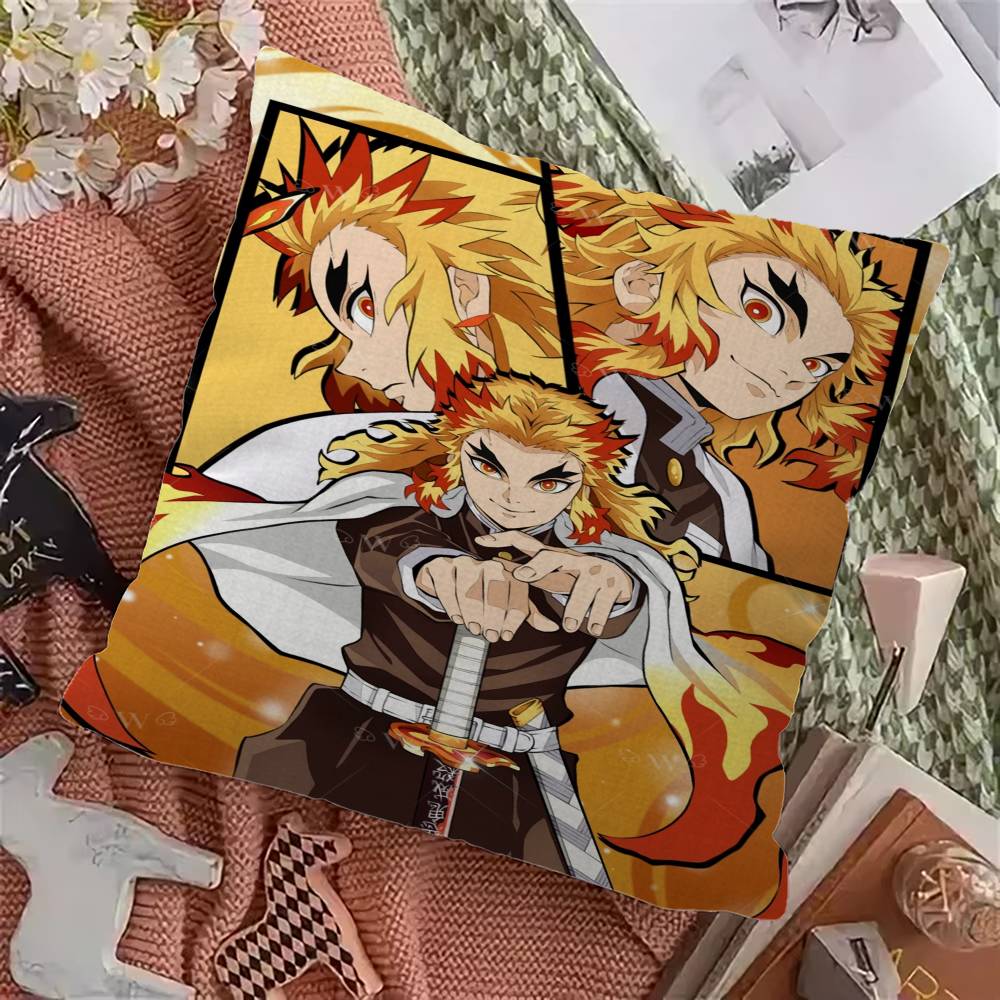 Rengoku Akaza Demon Slayer Anime Pillow Cover for Bedroom Room and Living Room Sofa Decorative Cushion Cover