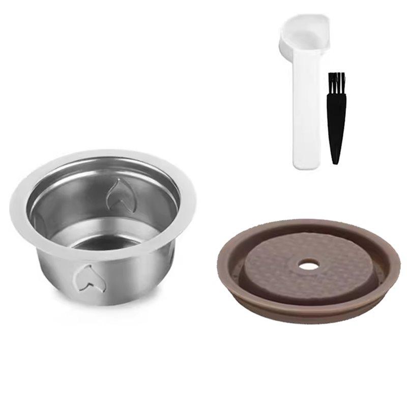 A02V-Reusable Espresso Pods For Nespresso Vertuo /Next/Plus Refillable Coffee Capsule W/H Silicone Cap Spoon & Brush