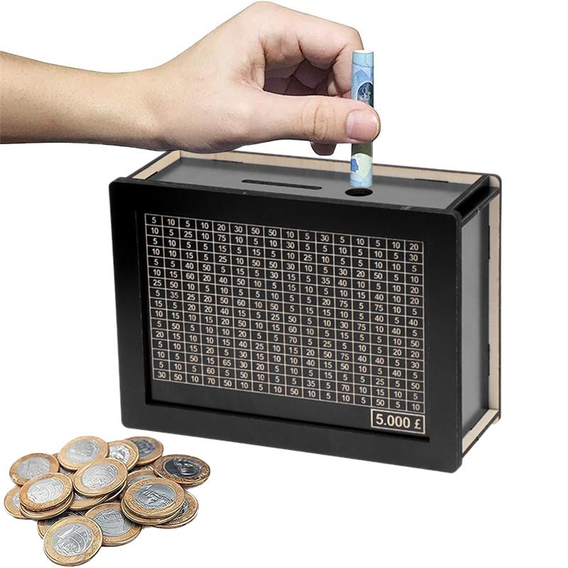 Svart gjenbrukbar sparegris med penger Målteller sparegris Gjør-det-selv-sparekassehåndverk Hjem for hjelper vanen med å spare