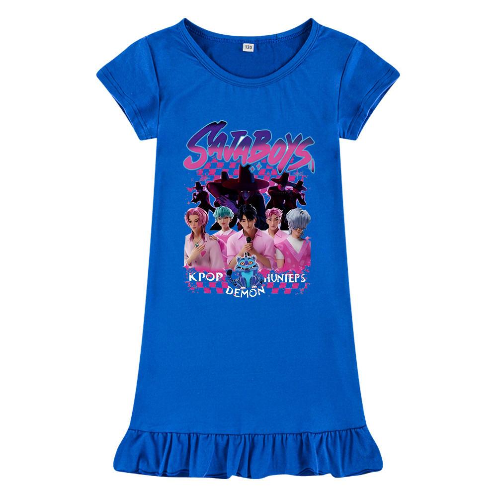 M1229 Kinder Mädchen Sajaboys Kpop Rumi Zoey Mira Print Kurzarm Rüschenkleid