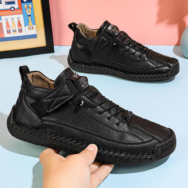 Fashion Women's Handmade Leather Casual Shoes Red Sneakers for Women Shoes Mid Top Women's Boots Anti Slip Spring Leather Men Loafers