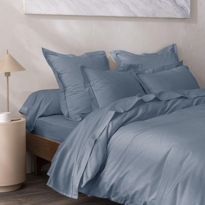 4-piece Percale Cotton Sheet Set "Julian" for Bed 140 X 190 Cm Pure Cotton - Julian Blue Jean -