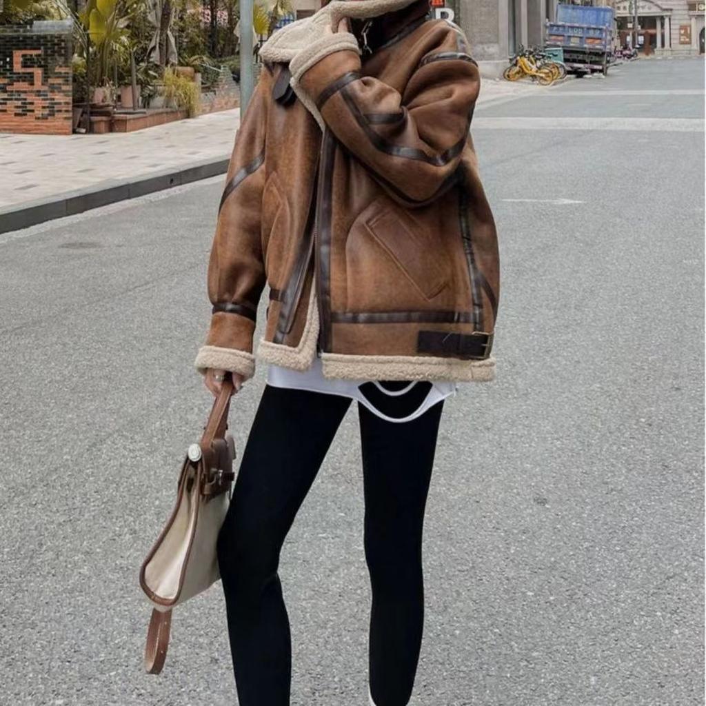 Fur integrated imitation fur coat women's winter new velvet thickened suede lamb wool coat loose locomotive clothes