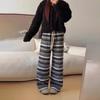 2025 Women's High Waist Retro Wool Striped Wide Leg Pants - Casual, Slimming, and Loose Fit