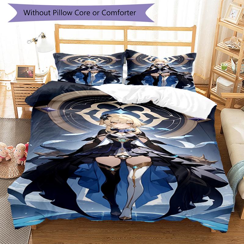 3pcs Genshin Impact Bedding Set Duvet Cover Closure Includes 1 Duvet Cover & 2 Pillowcases, Soft and Comfortable for All Seasons.