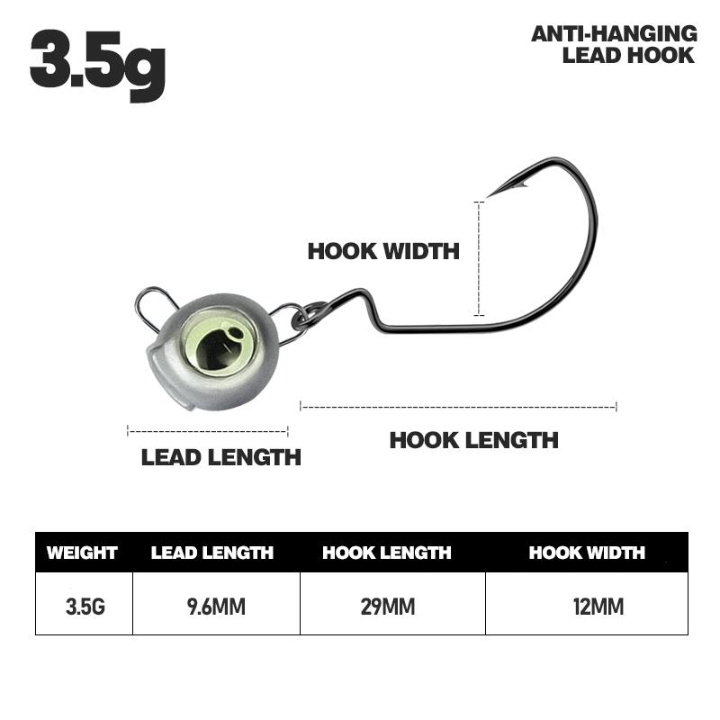 

10 шт. 3D светящиеся в темноте рыболовные крючки с защитой от зацепов о дно, из высокоуглеродистой стали, изогнутое цевье, 3,5 г 5 г 7 г 10 г