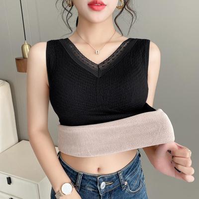 Warme Spitzenweste für Damen mit Brustpolstern und Samtfutter, selbstwärmend und formend für Herbst und Winter.