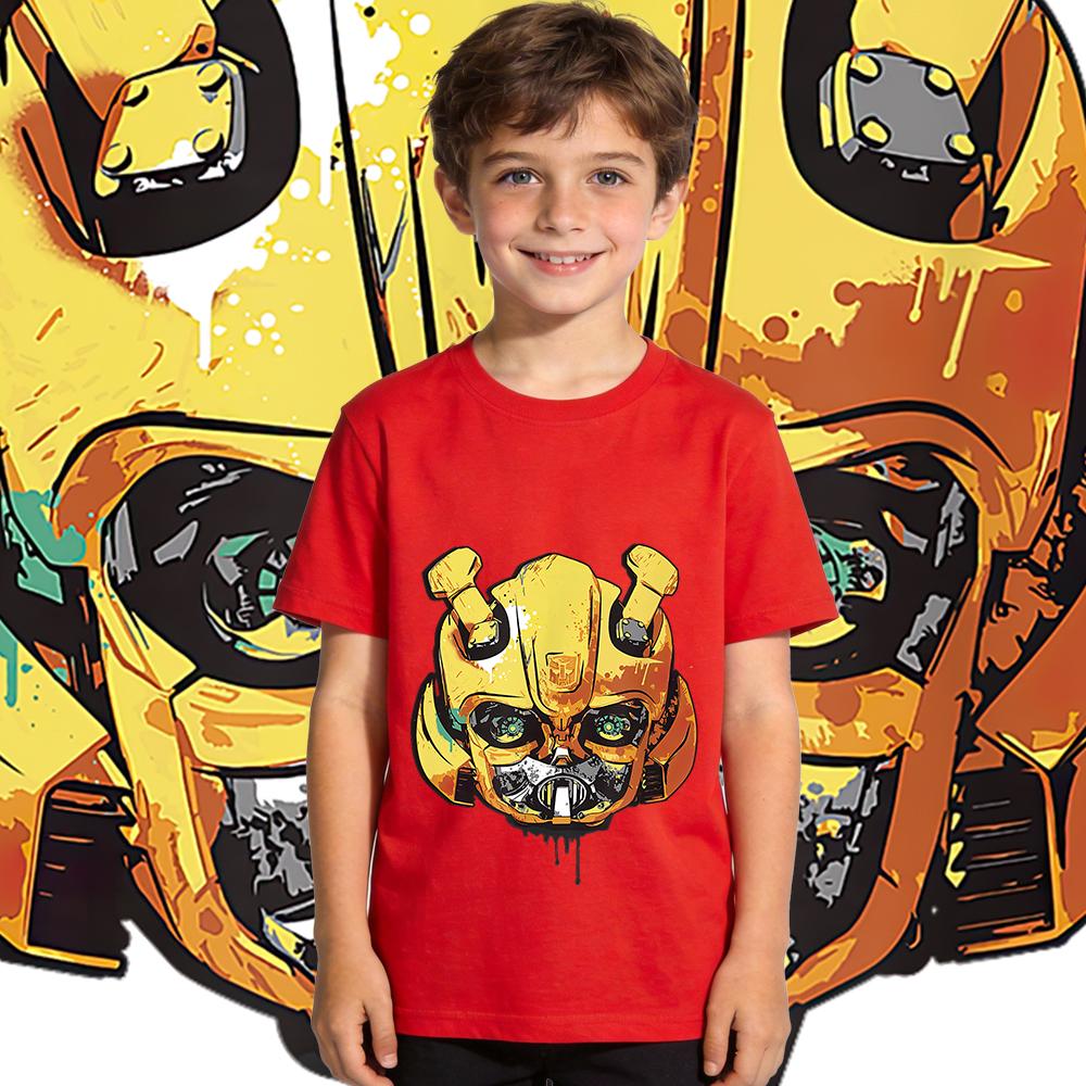 Transformers Bumblebee Trendy Mecha Print  Kids T Shirt Boys Girls Casual Soft Breathable Top