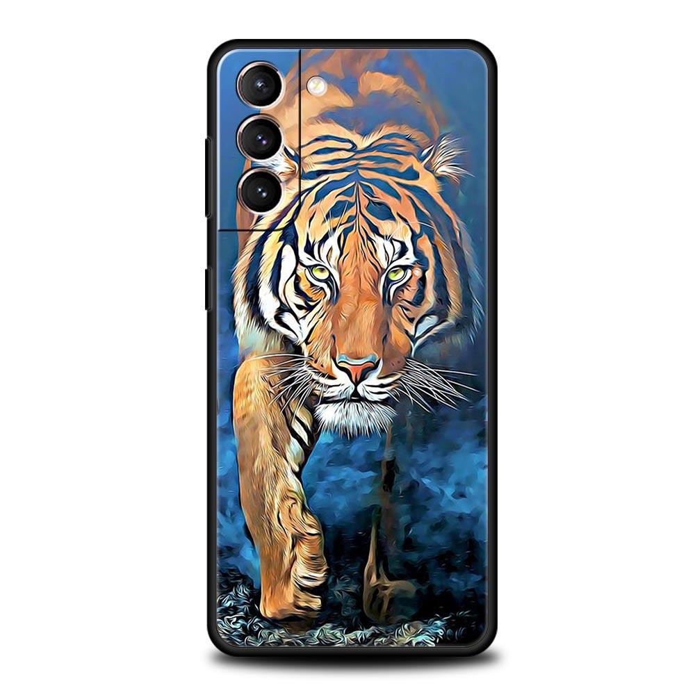 Tiger Leopard Fashion Phone Case For Samsung Galaxy S26 Ultra S25 Plus S24 FE S23 S22 5G S21 S20 Cover Black Soft