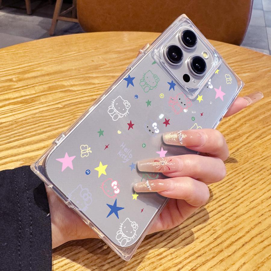 Simple and Transparent Hello Kitty for Iphone 15 Case with Painted Lines 14 Plus 13 Pro Max 12 11 Right Angled Edges  16 Promax