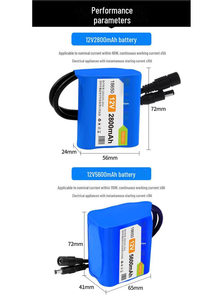 12V 18650 Rechargeable Lithium Battery Pack for Audio Instruments - High Capacity