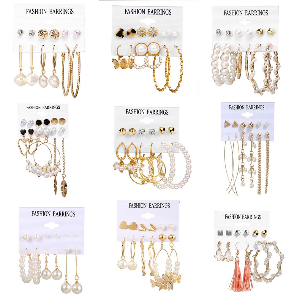 IF ME Retro Butterfly Tassel Pearl Earrings Set Elegant Gold Earring Women Fashion Jewelry Accessories