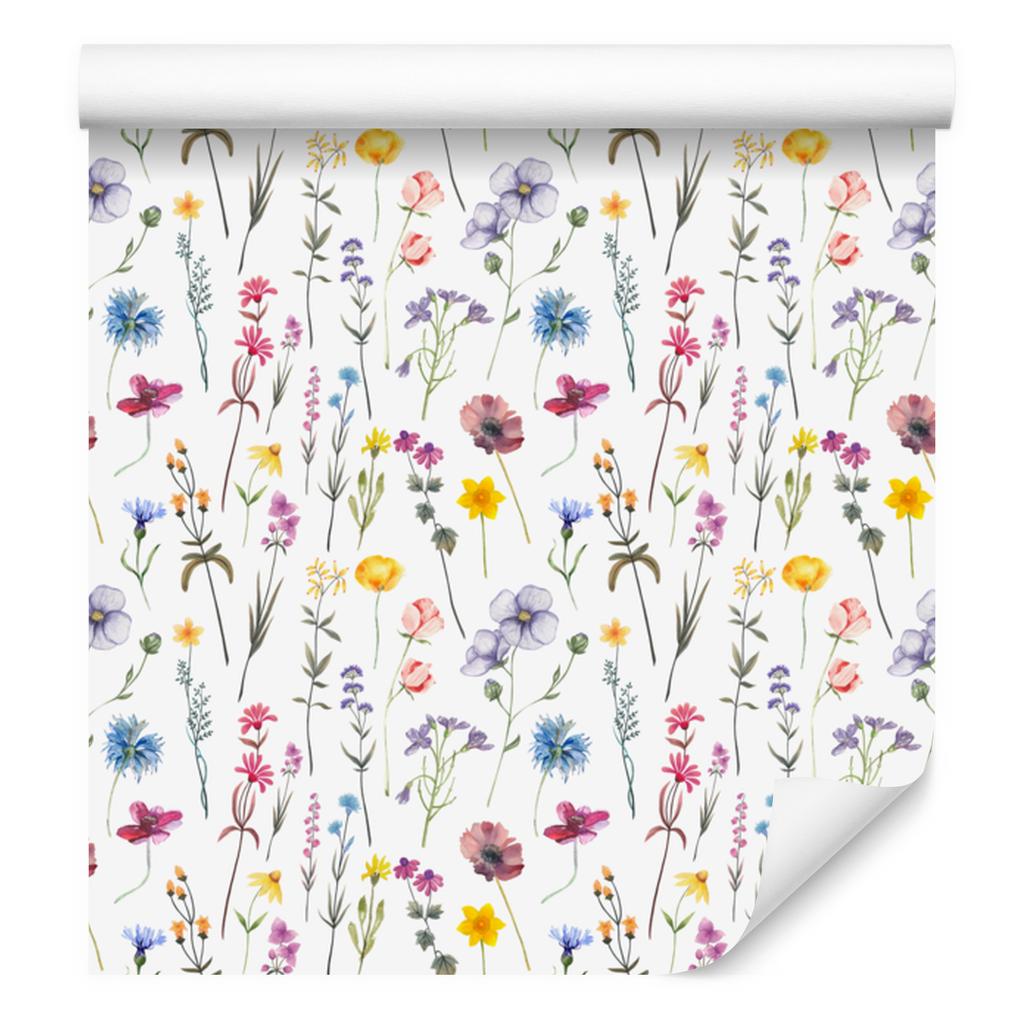 Wild Flowers White Wallpaper for Living Room and Bedroom 50x1000