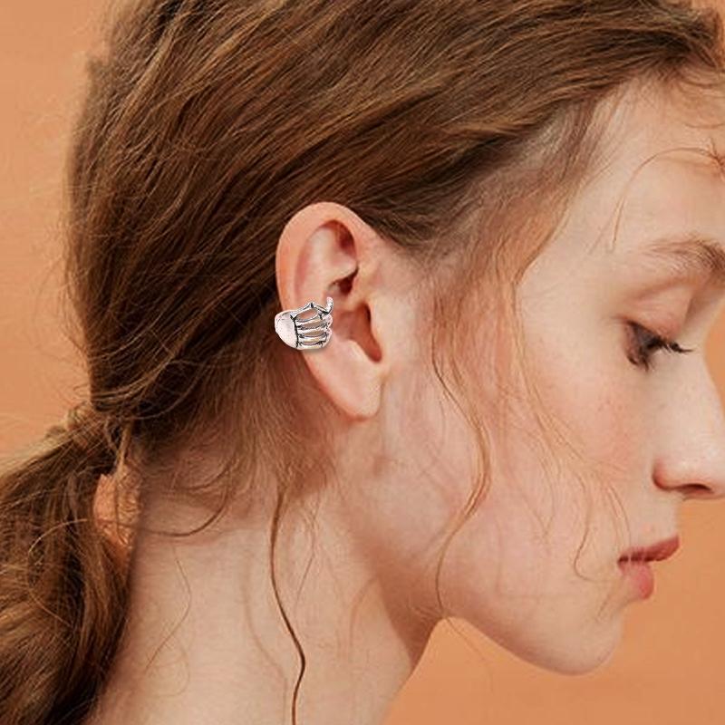 Halloween No Piercing Required Rock Hand Bone Design Jewelry Earrings Halloween Wear Eardrop Party Wear Gold/Silver