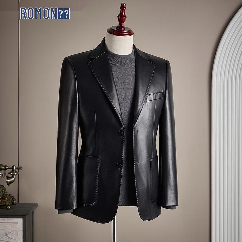 ROMON Men s Faux Leather Business Casual Blazer 4XL