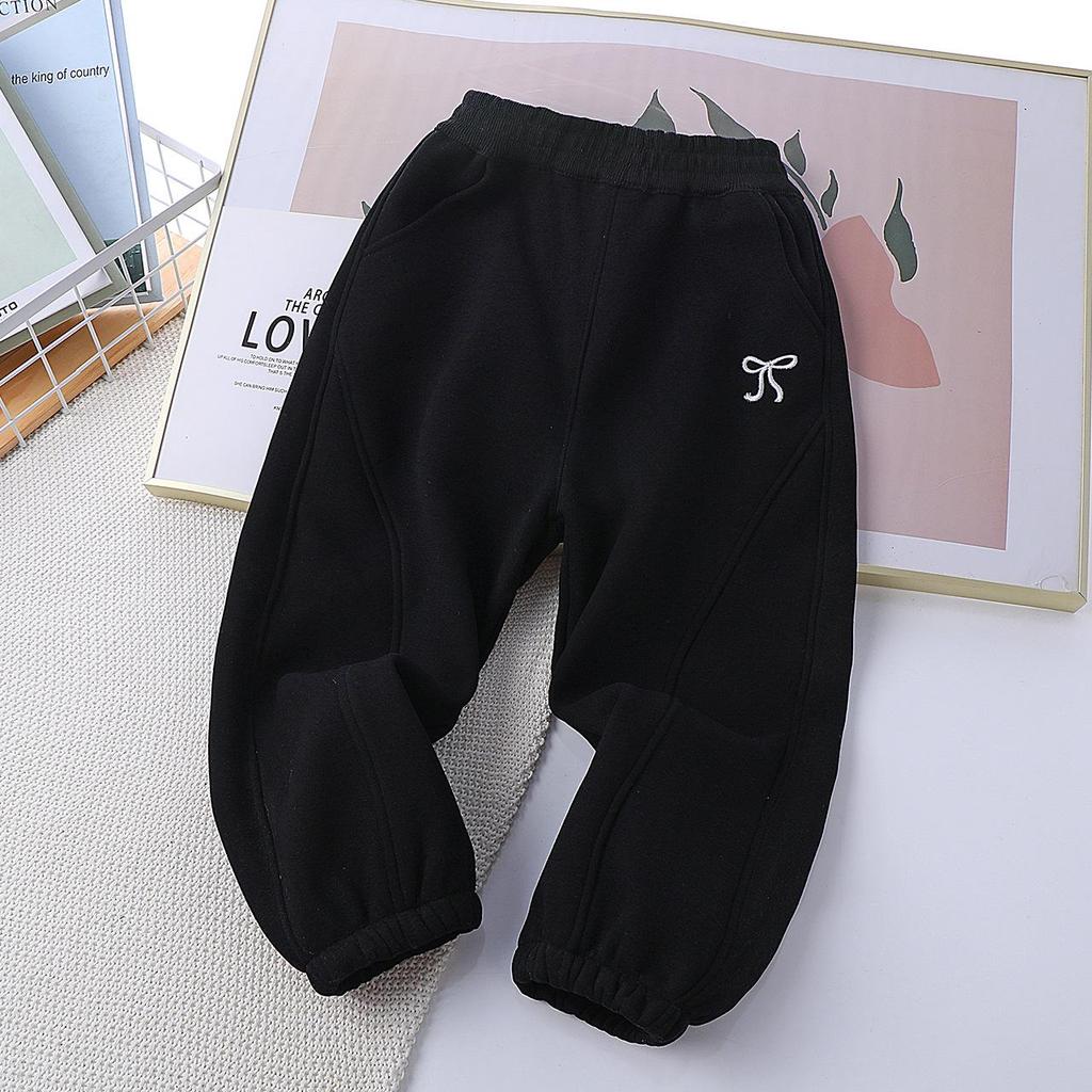 Winter 2025 Girls' Fleece-Lined Bowknot Sweatpants - Thick Casual Pants for Autumn/Winter
