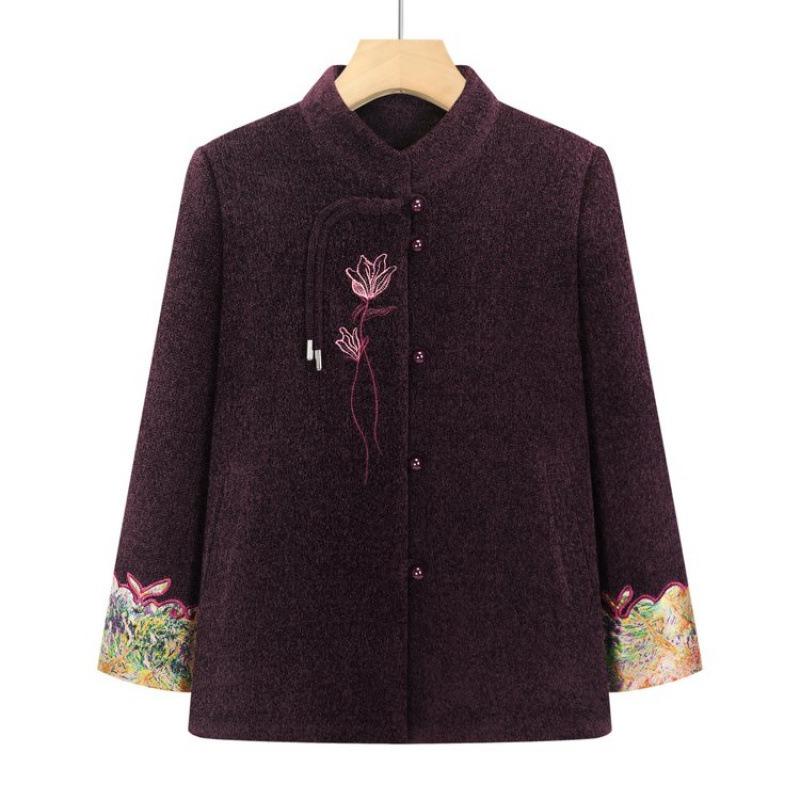 Women's Clothing Woolen Jacket Autumn and Winter Plush Thickened Top Wife Clothes Mother-in-law